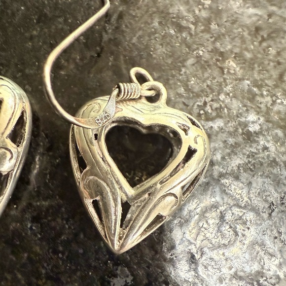 Vintage Sterling Silver Open Heart Filigree Hook Drop Dangle Earrings – 4g - Picture 7 of 9